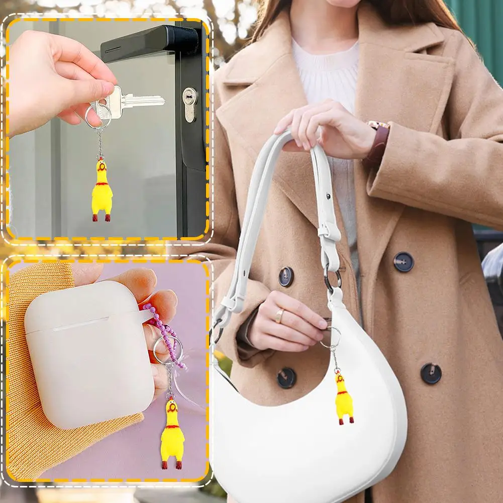 Yellow Shrilling Screaming Chicken Keychain Scream Chicken Voice Chicken Keychain Mini Rubber Squeeze Screaming Chick