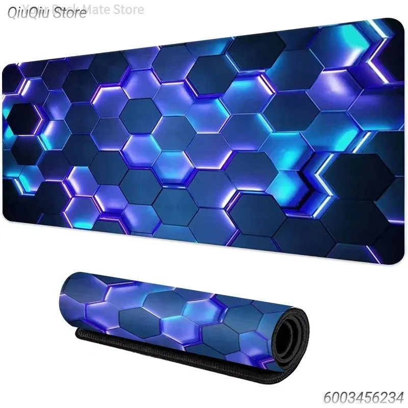 Tech Hexagon Large Mouse Pad, Geometric Neon Glow Pattern Extended Desk Mat Non‑Slip Rubber Base for Gaming PC Office Desktop