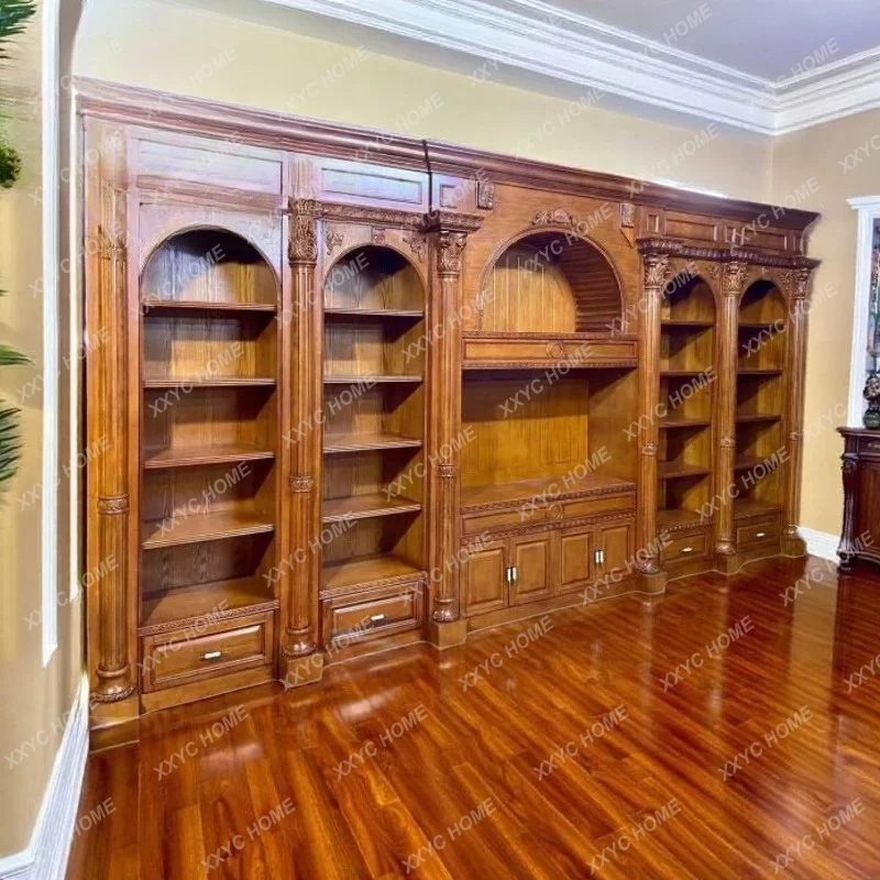 Solid Wood Study Bookcase Set Display  Book Cabinet Custom Storage Cabinet Carved