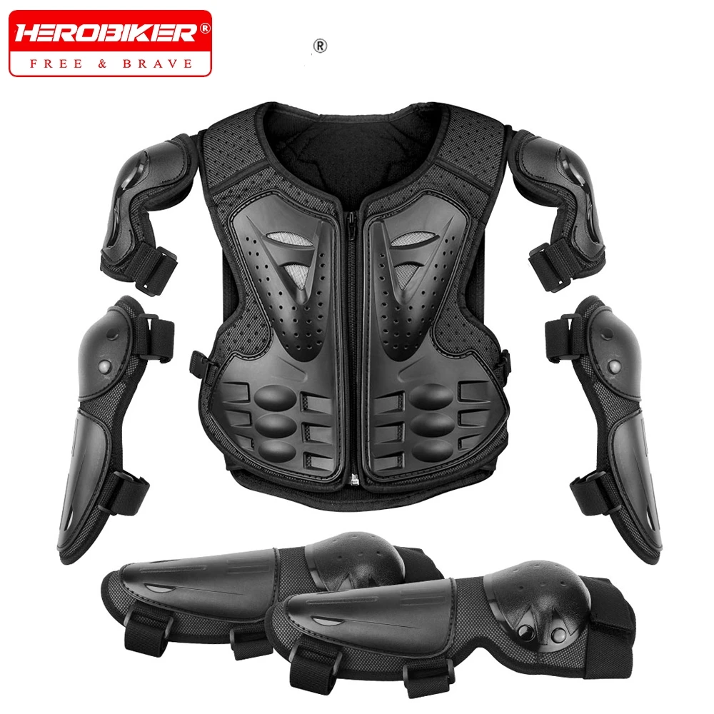 Armour sepeda motor hitam anak-anak, perlengkapan pelindung berkendara gunung Off-Road, baju baja pelindung Junior luar ruangan