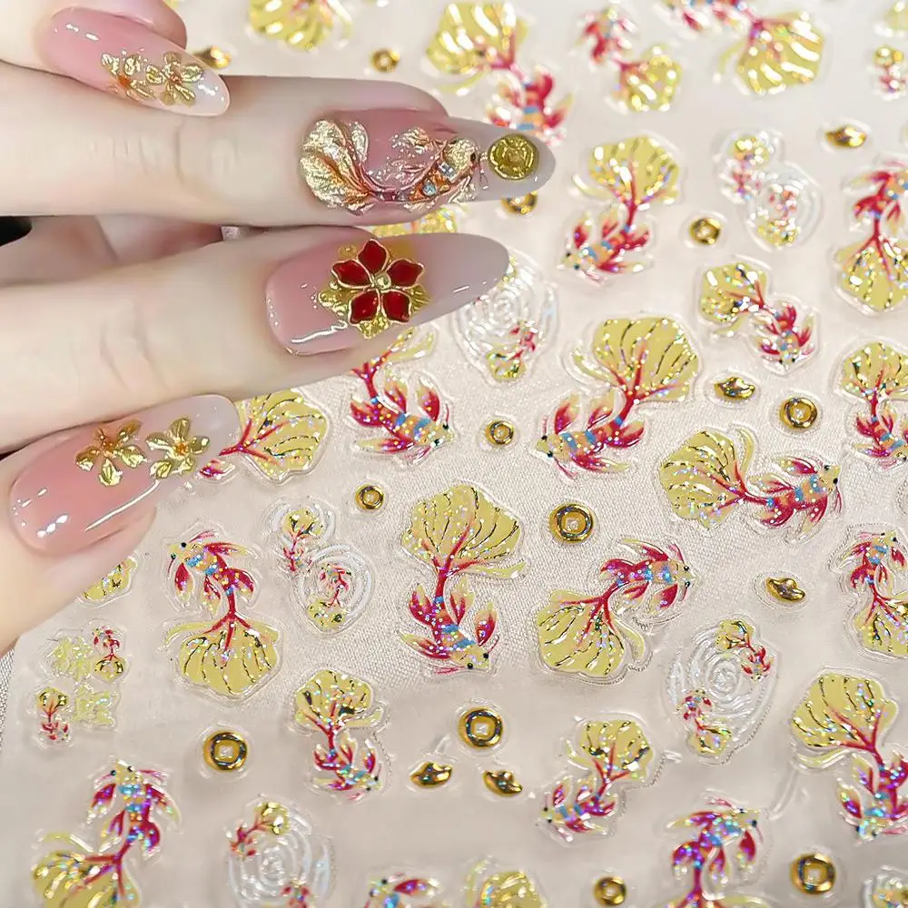 

1Pcs 5D Shiny Koi Yuanbao Nail Art Sticke Money-attracting Carp Fish Nails Decals Lucky New Year Self-Adhesive Manicure Sliders
