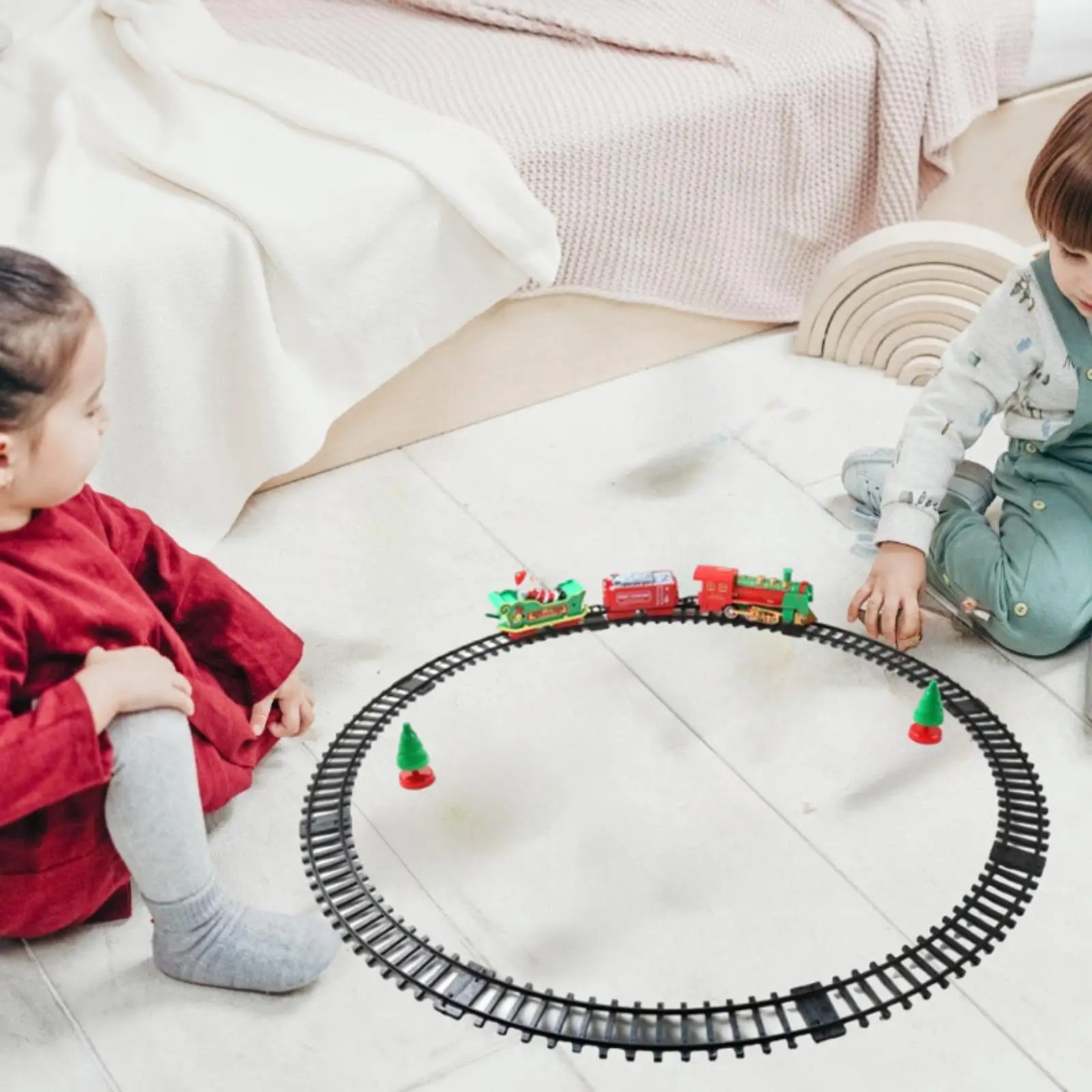 Christmas Train Set Ornament Carriage Xmas Tree Decoration Electric Train Sets for New Year Education Festival Interaction Gifts