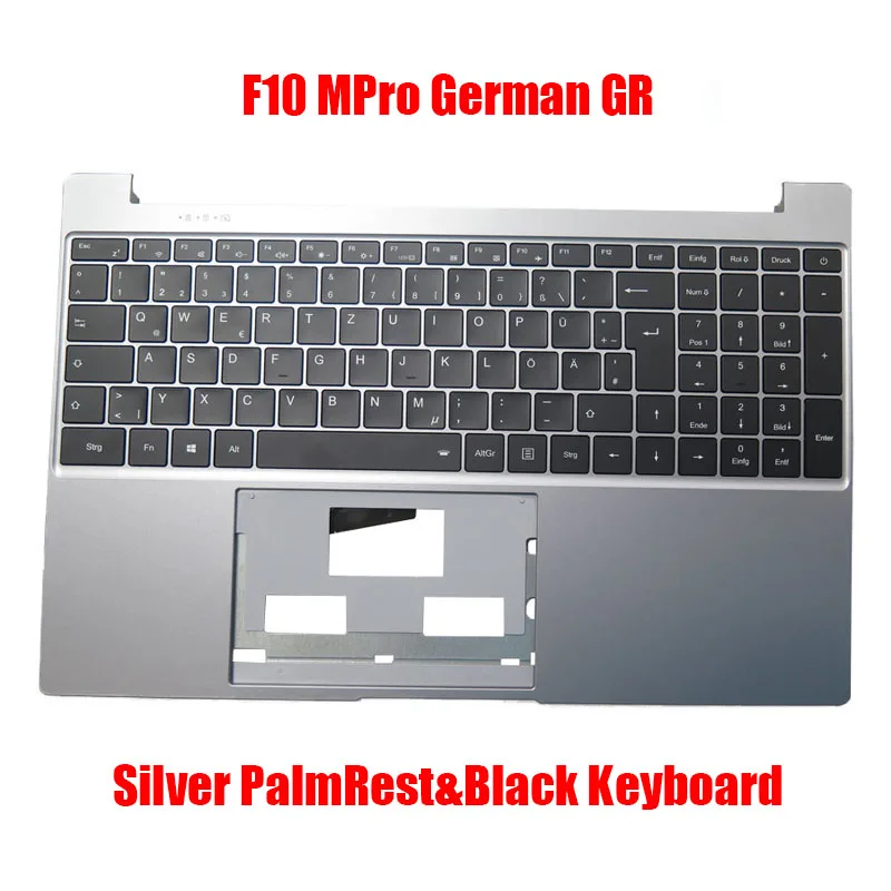 Laptop Silver/Black PalmRest&Keyboard Without Touchpad For FUNHOUSE F10 MPro German GR With Backlit New