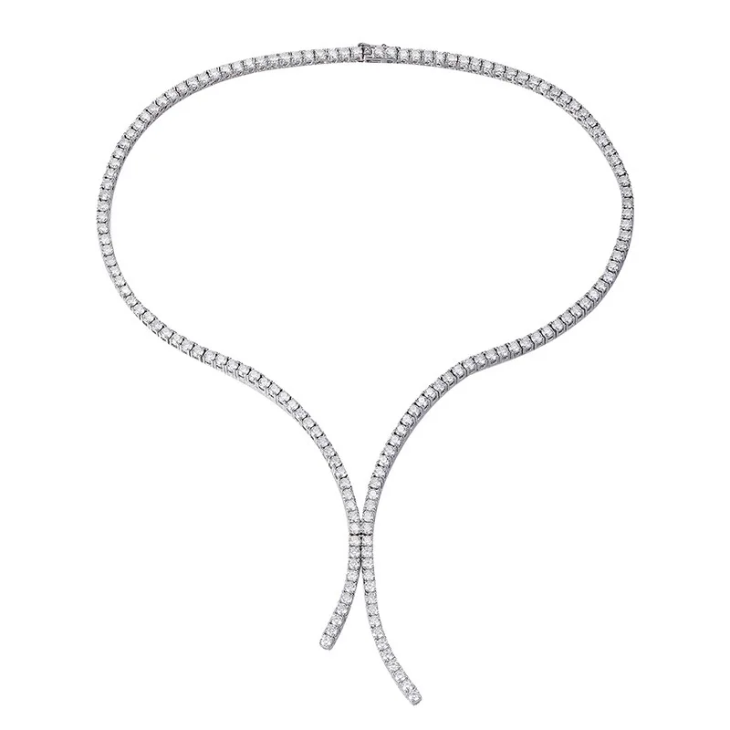 Butterflykiss All Moissanite Tennis Necklace For Woman With Certificate 925 Sterling Silver With White Gold Plate Tassel Jewelry