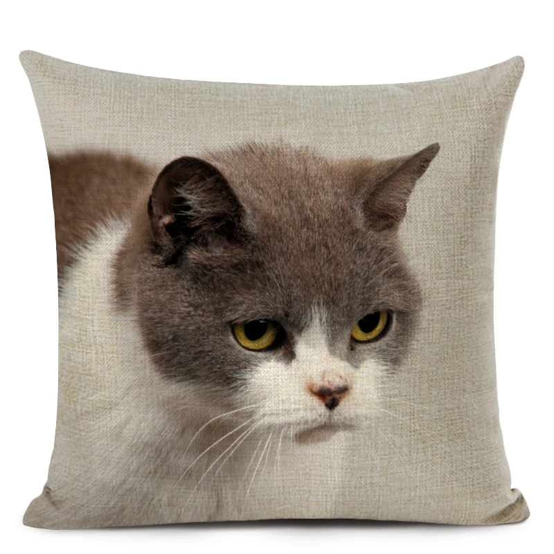 New Linen Pillow Cover Black White Hand Painting Yellow Cute Cat Kitchen Chair Cushion Cover Home Decorative Pillow Case