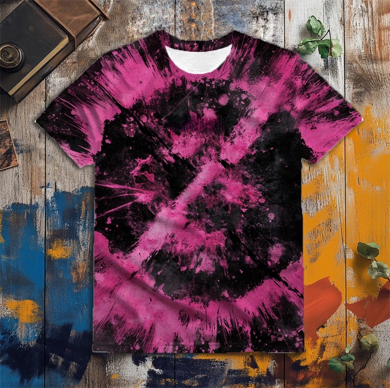 Fashion Tie-dye Pattern T Shirts For Men Summer Simple Short Sleeve 3D Printed Crew Neck T-shirts Loose Breathable Harajuku Tees