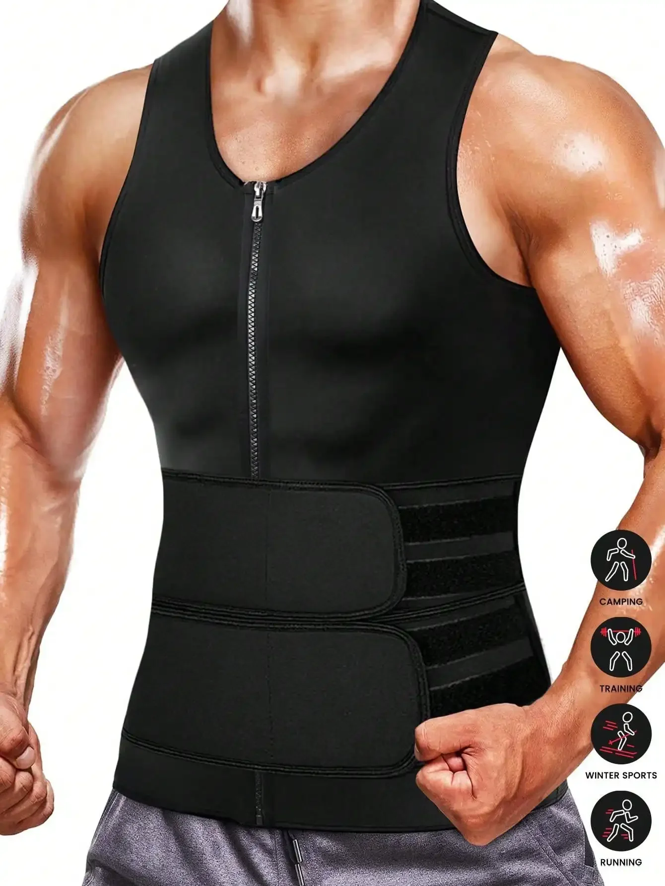 

Men's Outdoor Sports Waist Trainer Vest, Neoprene Sauna Suit, Compression Shirt, Shaping Zipper Tank Top, Waist Trainer
