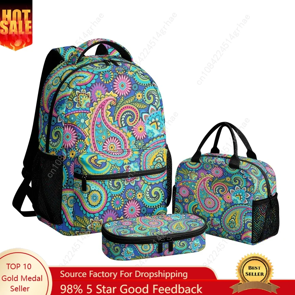Bohemian Mandala Floral Print Custom Leisure All-Over Print 3-Piece Backpack Set (Includes Backpack, Lunch Bag, and Pencil Case)