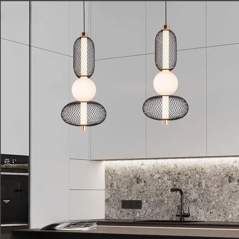 

Modern Designer Minimalist Style Iron Netting Pendant Lamp Nordic Restaurant Homestay Illumination Chandelier Bedroom LED Light