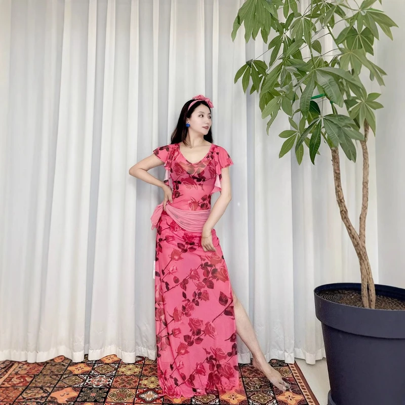 ملابس الرقص الشرقي للنساء أنيقة مزاجه شبكة رداء عقال حزام ملابس داخلية 4 قطعة زي أداء Saidi Shabbi Baladi