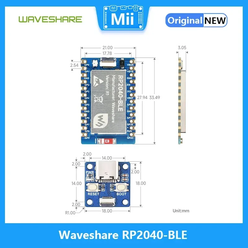 Waveshare RP2040-BLE Board For Raspberry Pi Microcontroller Board Based On RP2040, Supports Bluetooth 5.1