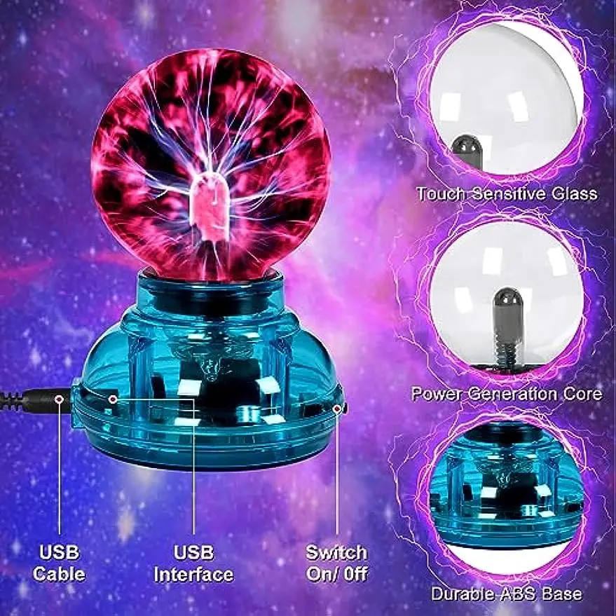 USB-Powered 3-Inch Red Plasma Ball Lamp - Touch Sensitive Lightning Globe for Party Decorations & Novelty Table Lighting