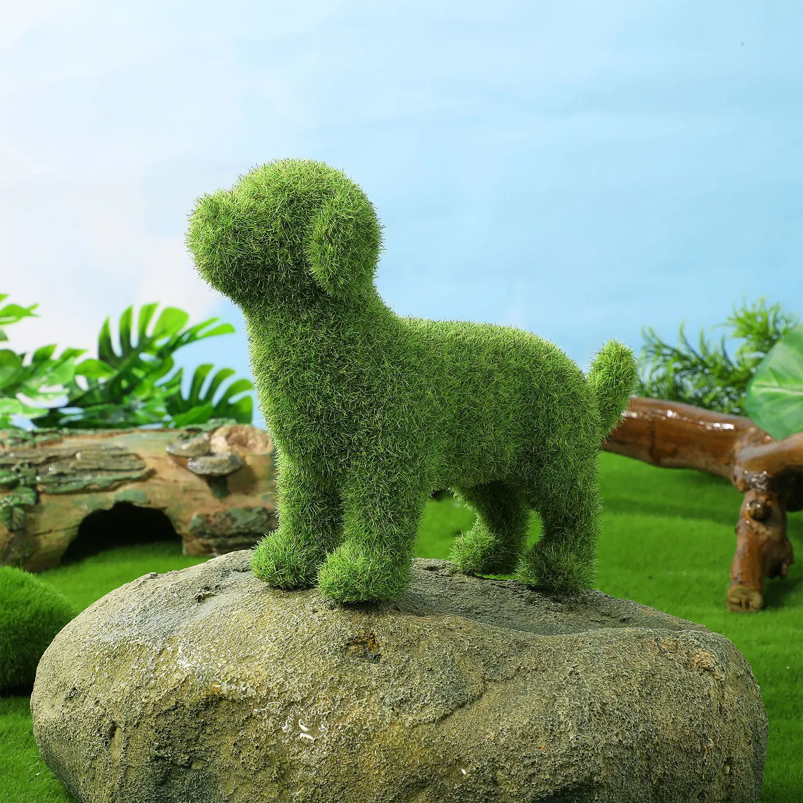 

1Pcs Green Flocking Dog Sculpture Garden Puppy Ornament Landscape Decor Desktop Art Piece Realistic Animal Home Office Decor