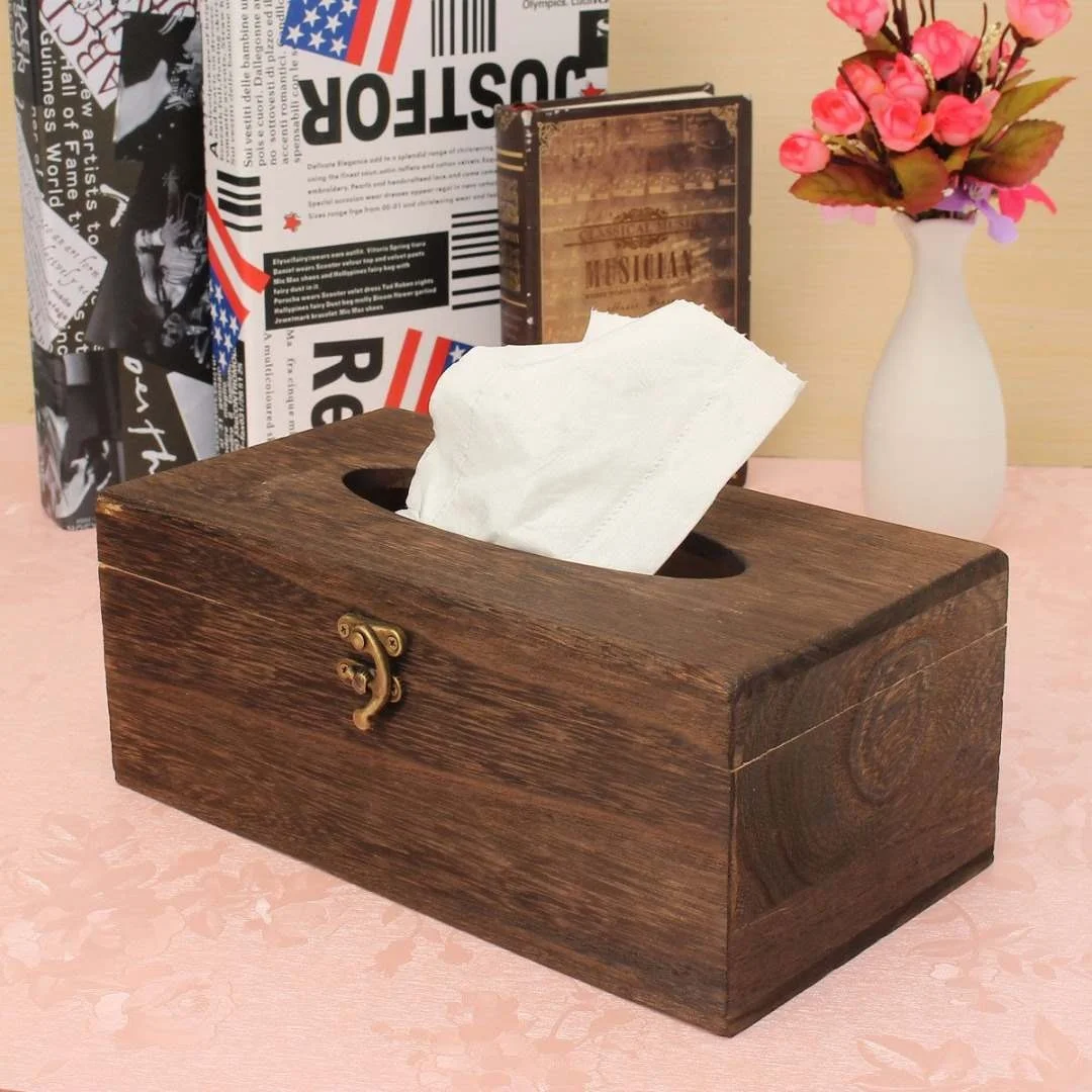 

Retro Wooden Tissue Paper Box Case Cover Napkin Holder Bar Home Decoration New