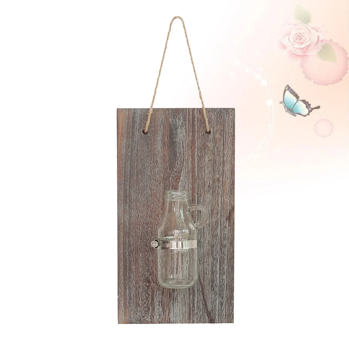 

Vintage Wall Decor Ornament Wooden Board Glass Hydroponic Wall Vase Creative Flower Container For Home Decoration Transparent