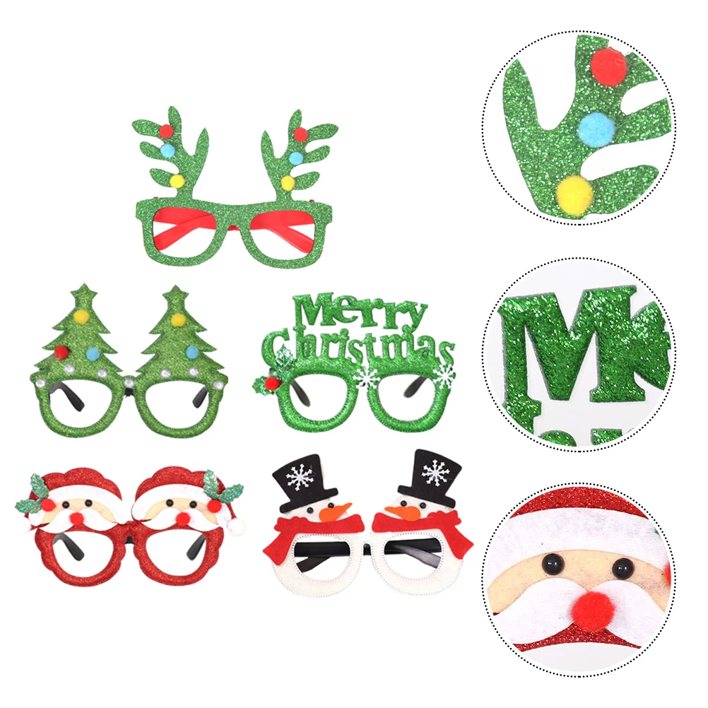 

5pcs Christmas Glasses Eyeglasses Set Reusable Fade Resistant Creative Novelty Design For Holiday Party Decoration Xmas Photo