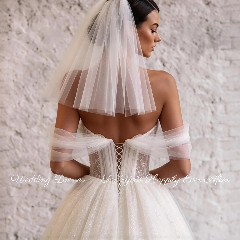 Elegant A Line Bridal Gown Sweetheart Neck Sparkly Tulle Lace Corset Wedding Dress Vestidos De Novia Customized