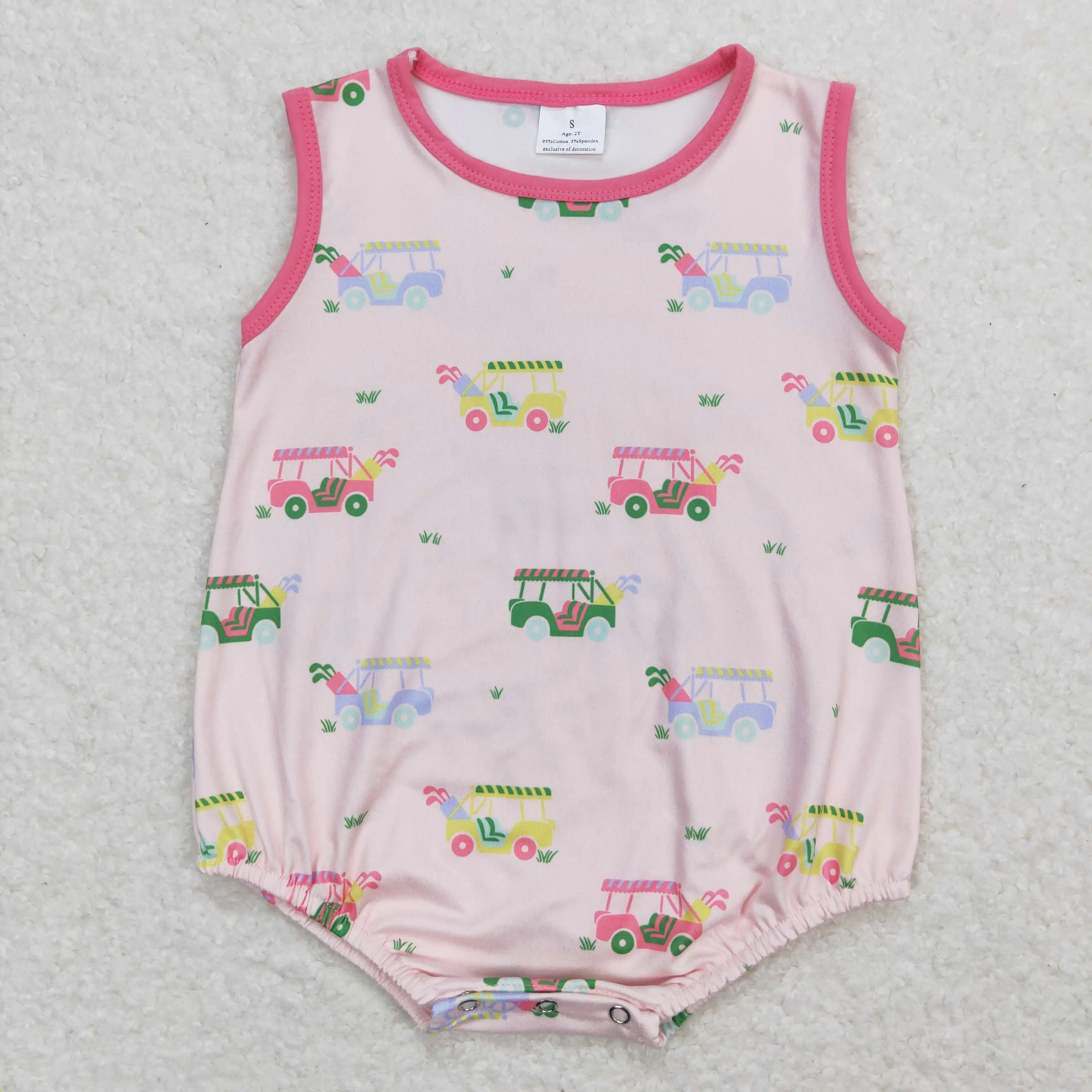 SR0981 toddler baby rompers clothes for girls Golf Cart Pink Vest Jumpsuit Wholesale Summer Boutique baby rompers