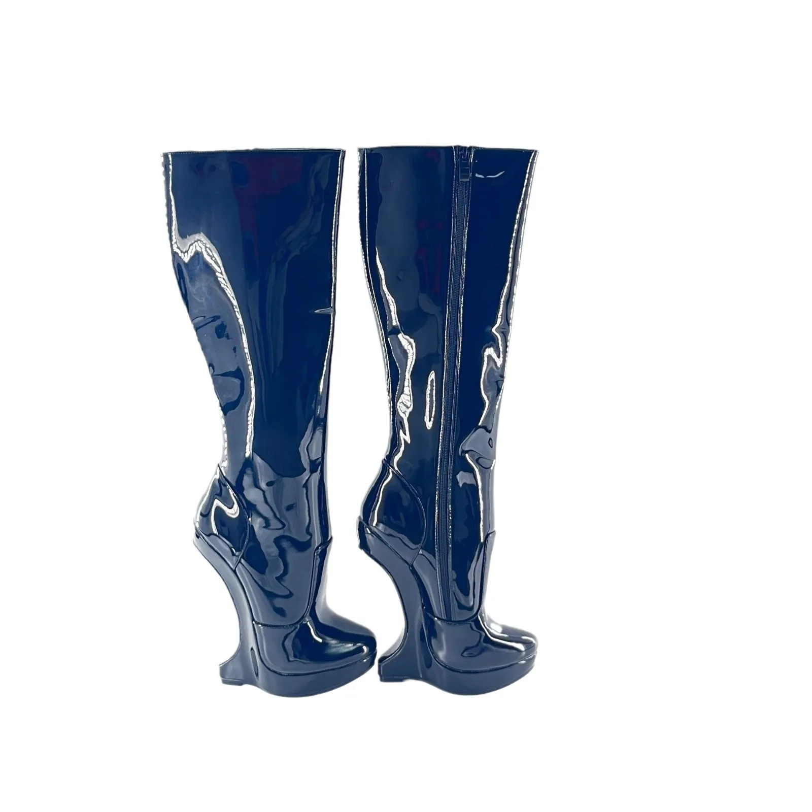 Space Heel Super High Heel 17CM European and American Patent Leather Short Boots Sexy Knight Boots Steel Pipe Dance Boo