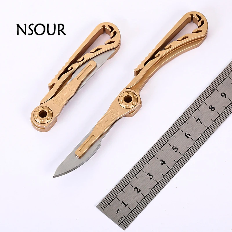 1PC Brass Mini Knife Folding Multi-Functional Courier Knife Portable EDC Keychain Self-defense Pocket Knife Camping Equipment