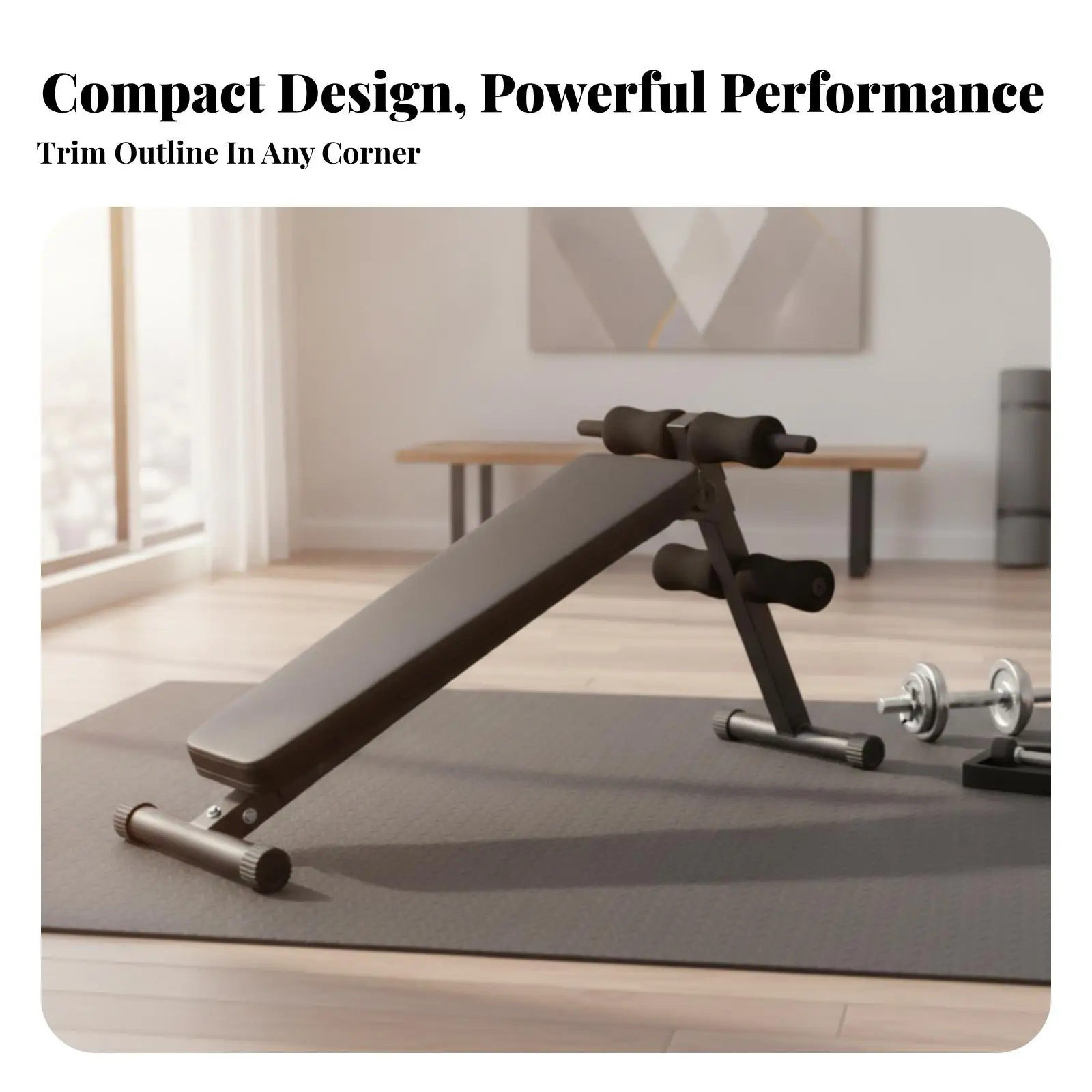 Incline Adjustable Weight Bench for Home Gym Strength Training Ab Roller Pad Comfortable Foam Handle Support