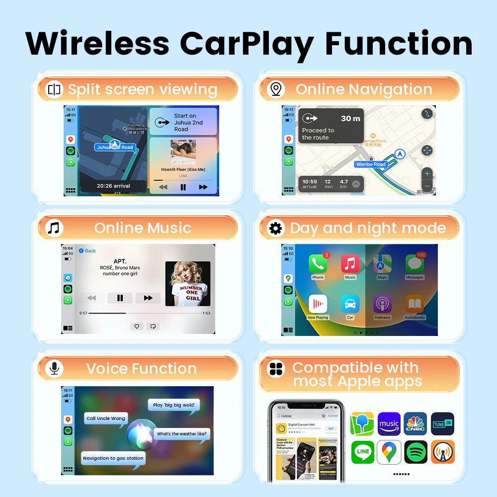 2025 New HEYINCAR CarLife to Wireless CarPlay Adapter For Hyundai Kia Toyota Honda BAIC FAW GAC Yandex Maps Navigation spotify