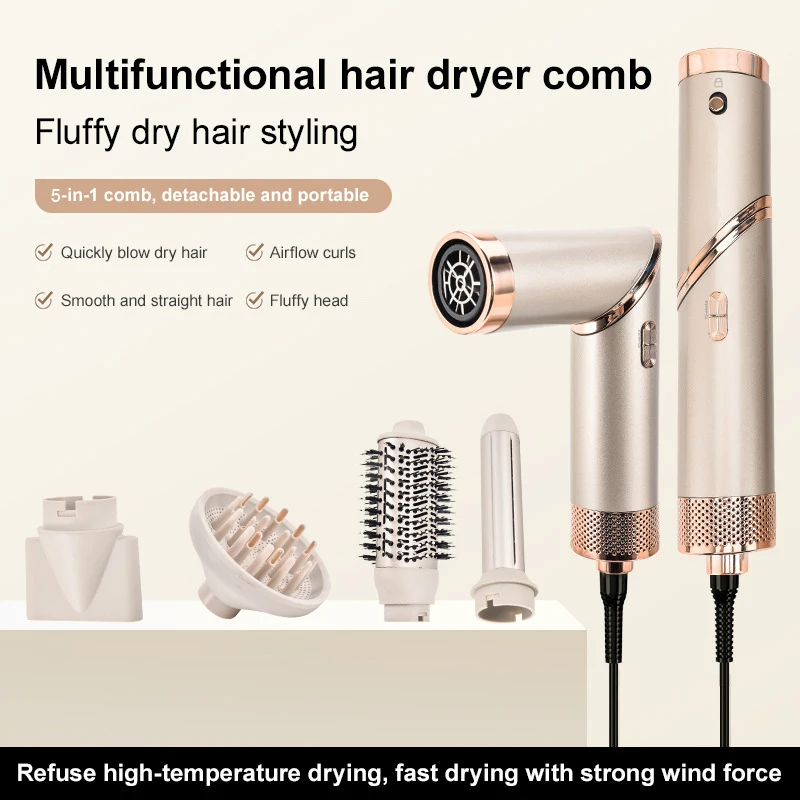 Smart Library Multifunctional Foldable 5-in-1 Hair Care Dryer Set Electric Hair Curler & Straightener Negative Ion Hot Air Hair