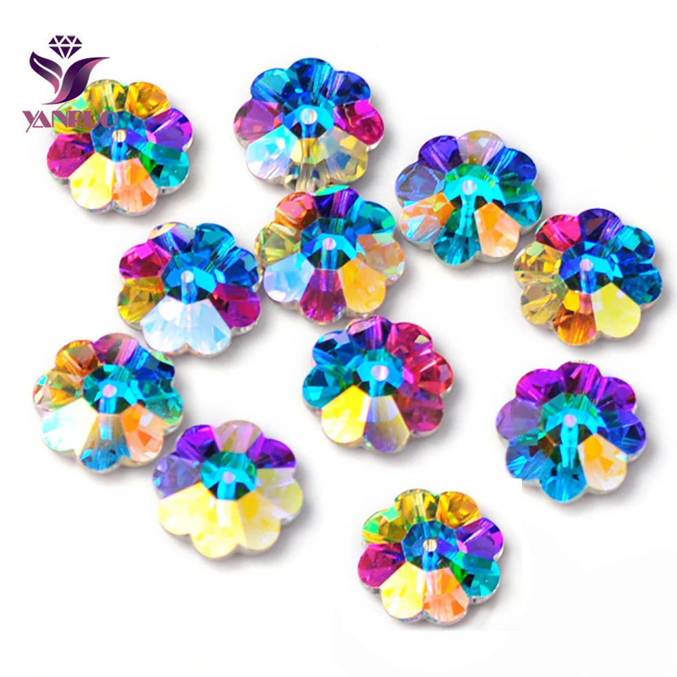 YANRUO 3700 Crystal AB Margarita Flower Crystal Sewn on Rhinestones for Clothes Crafts Jewelry