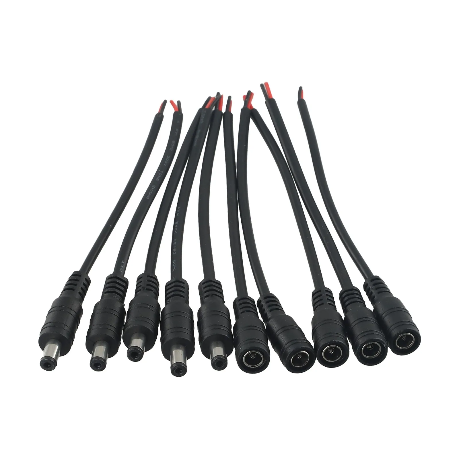 5.5x2.1mm DC Male And Female Power Cord Connector Set 5 Pairs For LED Strip Light For CCTV Security Camera Power Wiring