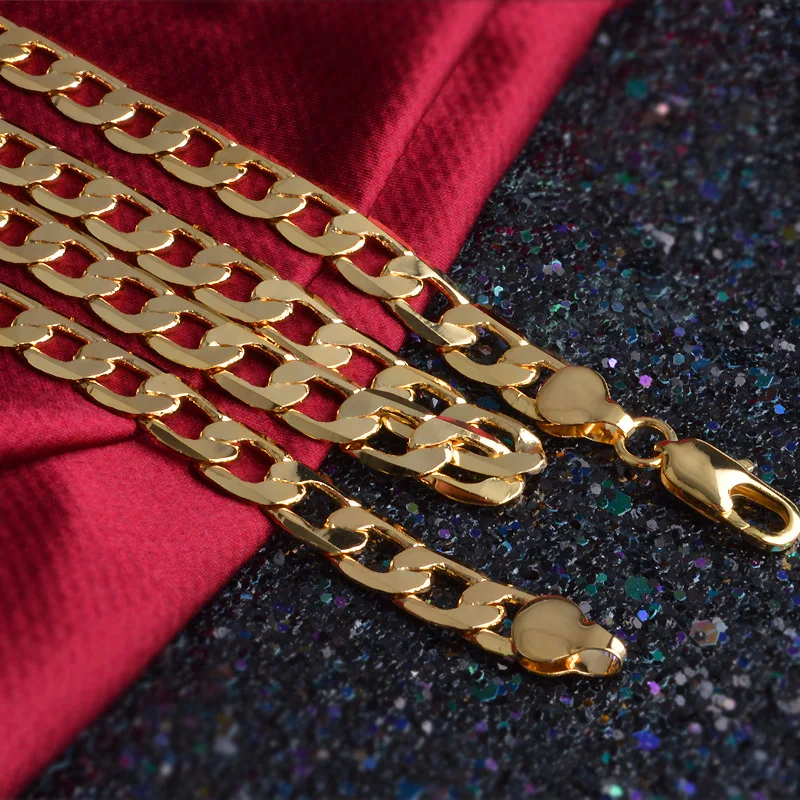 Fashion Classic 8MM Sideways 18K Gold Necklace Charms For Men Woman Jewelry Wedding Party Holiday Gifts