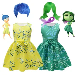 Inside Out Disgust Cosplay Costume for Kids Joy Princess Dress Wig Girls Halloween Carnival Party Dress Up 2024 Movie Uniform