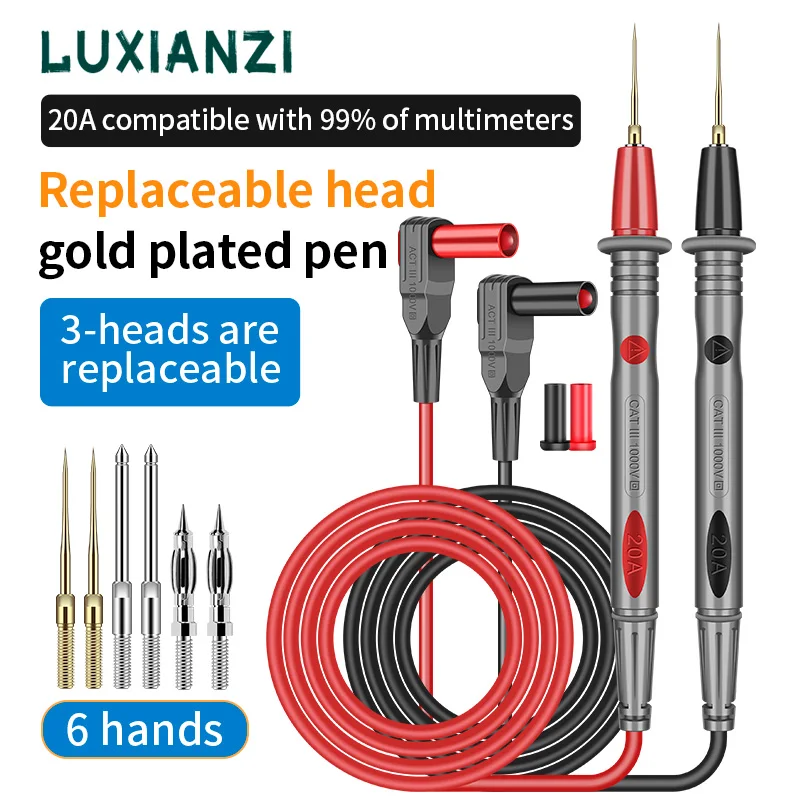 LUXIANZI 1000V 20A Gold Plated Stainless steel Multimeter Silicone Test Wire Replaceable Probe Pen For Multimeter Test Tool