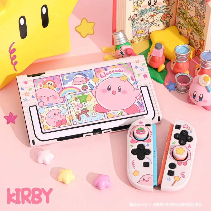 Cute Kirby Switch 2nd Generation Cartoon Pink Cute Item Protective Shell Ns2 Protective Shell Graffiti Anime Periphery