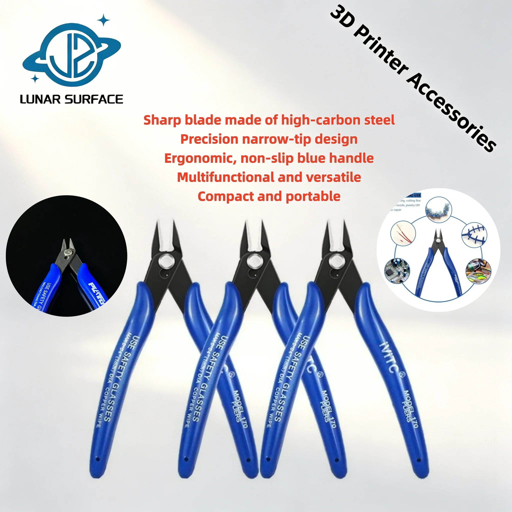 Lunar Surfa 1-piece/10-piece Set Carbon Steel Diagonal Cutters 3D Printer Accessories Soft Copper Jewelry Wire Cutters Suitable