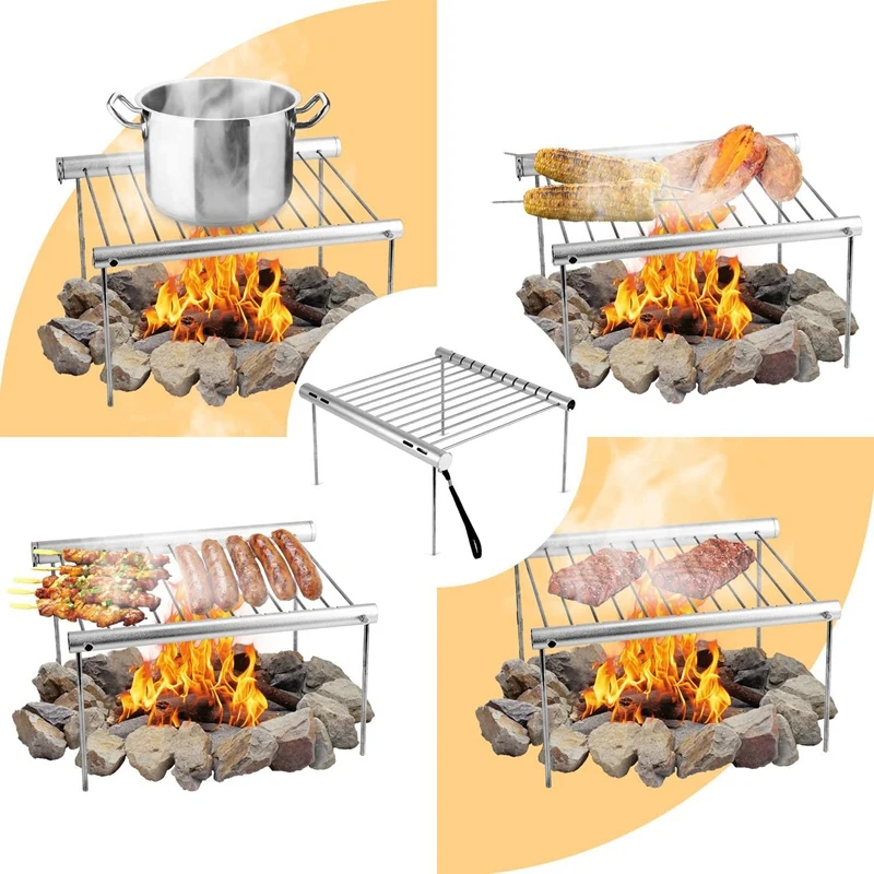 Portable Camping Grill Folding Compact Stainless Steel Charcoal Barbeque Grill For Picnic Backpacking Backyards Survival