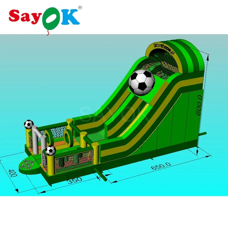 Sayok สไลเดอร์ฟุตบอลเป่าลมขนาดยักษ์10x4x6mH พร้อมเด้งคอมโบเป่าลมสไลด์ฟุตบอลสำหรับเด็กและผู้ใหญ่เกมกลางแจ้ง