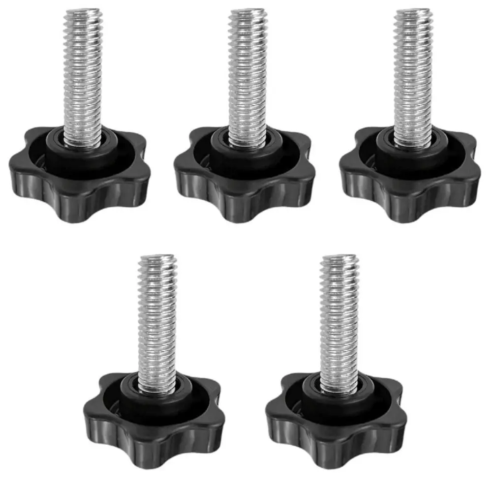 5Pcs/Set Hex Handle Screw Black Star Shape Hand Screws Knob Tightening Screw Handle Bolt Carbon Steel Plum Blossom Handle