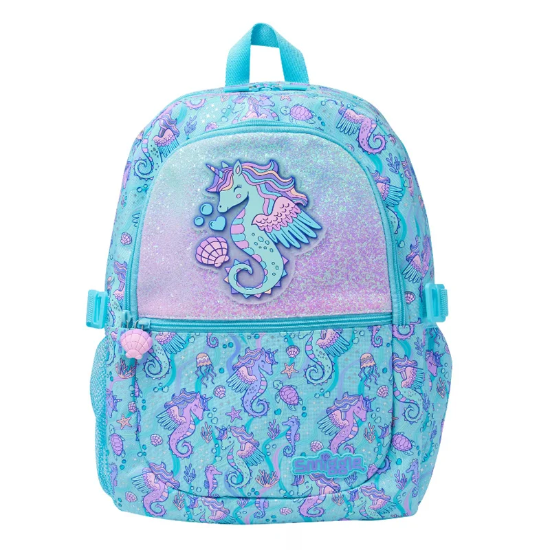 Australia Smiggle original hot-selling children\'s schoolbag girl new sky blue seahorse high-quality cute schoolbag 16 inches