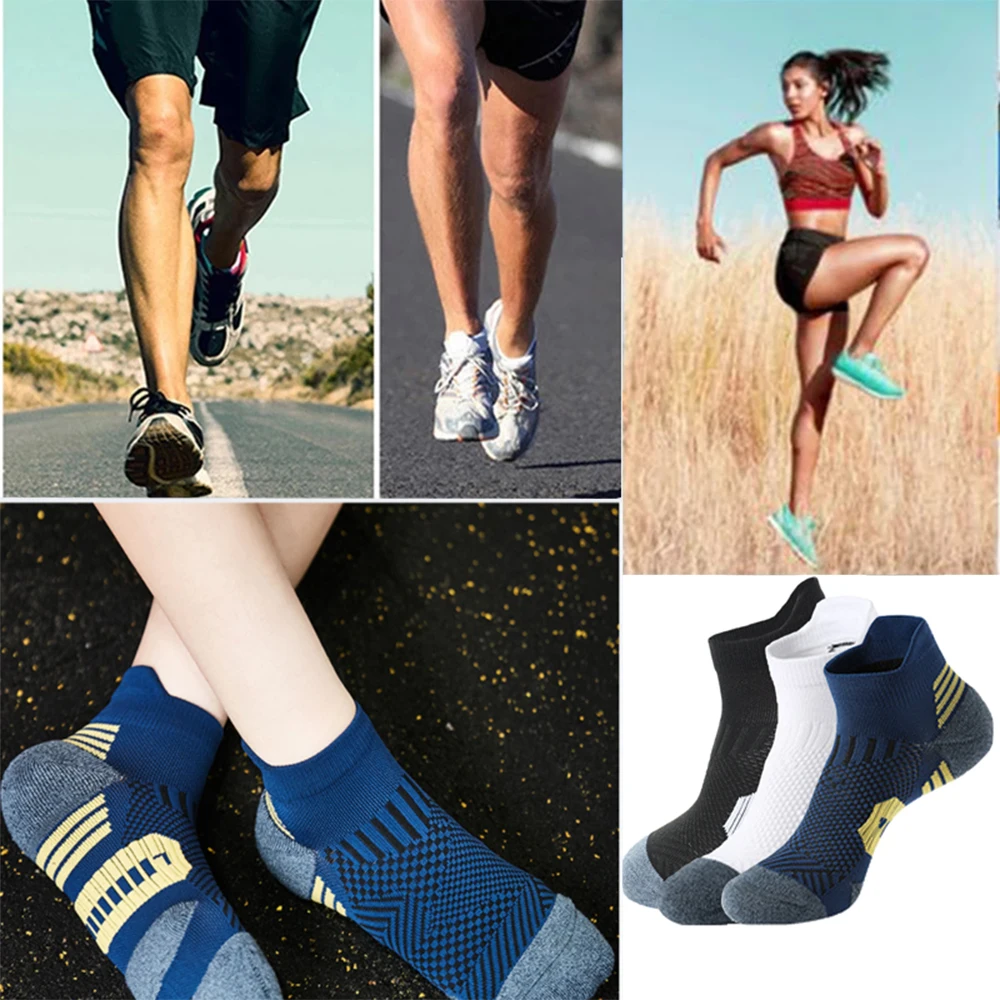 3Pair Professional Fitness Sports Socks Towel Bottom Non-Slip Running Socks Men Women Short Quick-Drying Basketball Training Sox