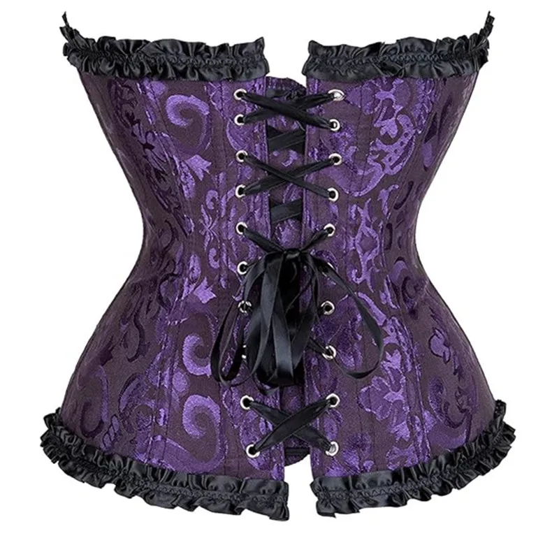 New Colors Women\'s Plus Size Corsets and Bustiers Vintage Sexy Floral Lace Up Overbust Brocade Gothic Bustier Boned Corselet Top