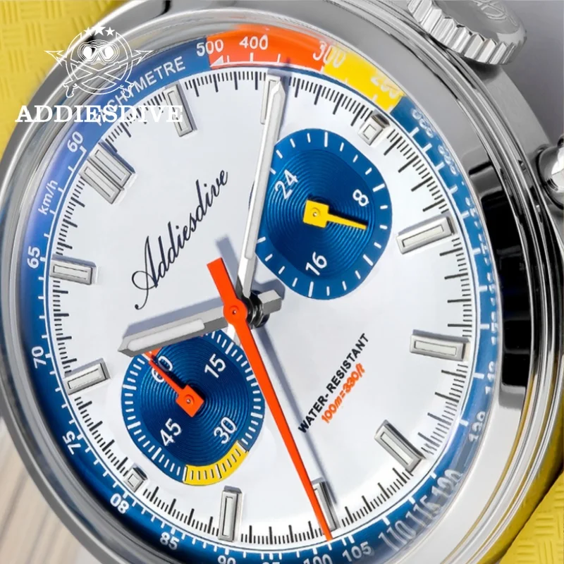 

ADDIESDIVE NEW 38mm Men's Watch AD2549 10Bar Waterproof 0S21 BGW9 Super Luminous Fluorocarbon Rubber Quartz Chronograph Watch