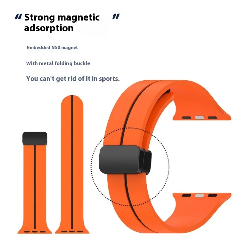 Двойная полоса, магнитная складная пряжка, силиконовый ремешок для Apple Watch, внедорожный силиконовый ремешок для часов, магнитный ремешок для Apple Watch