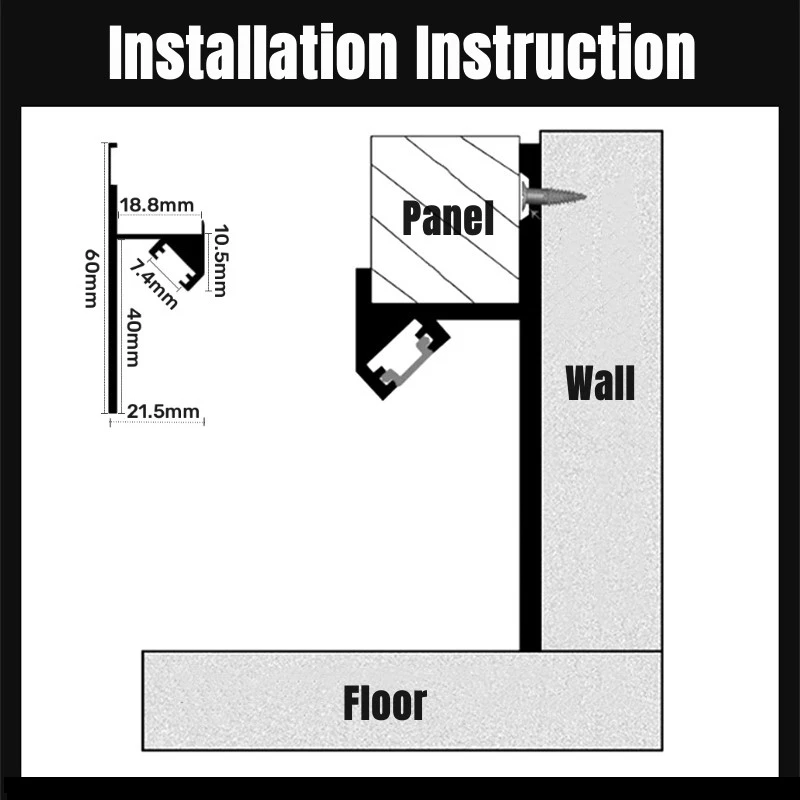 H60mm Wall Trim LED Skiritng Line Aluminum Profile Recessed Hidden Drywall Baseboard Channel Corner Floor Decor Bar Strip Lights