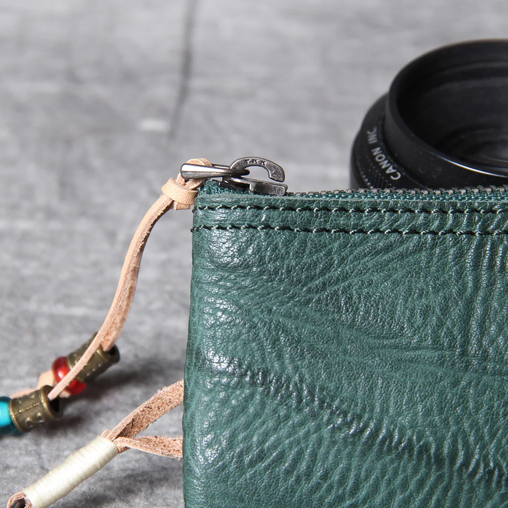 S.WORKER Klassische Echtleder-Minibrieftasche Retro-Reißverschluss-Münzbörse Kreditkarten-Organizer – Detail 16