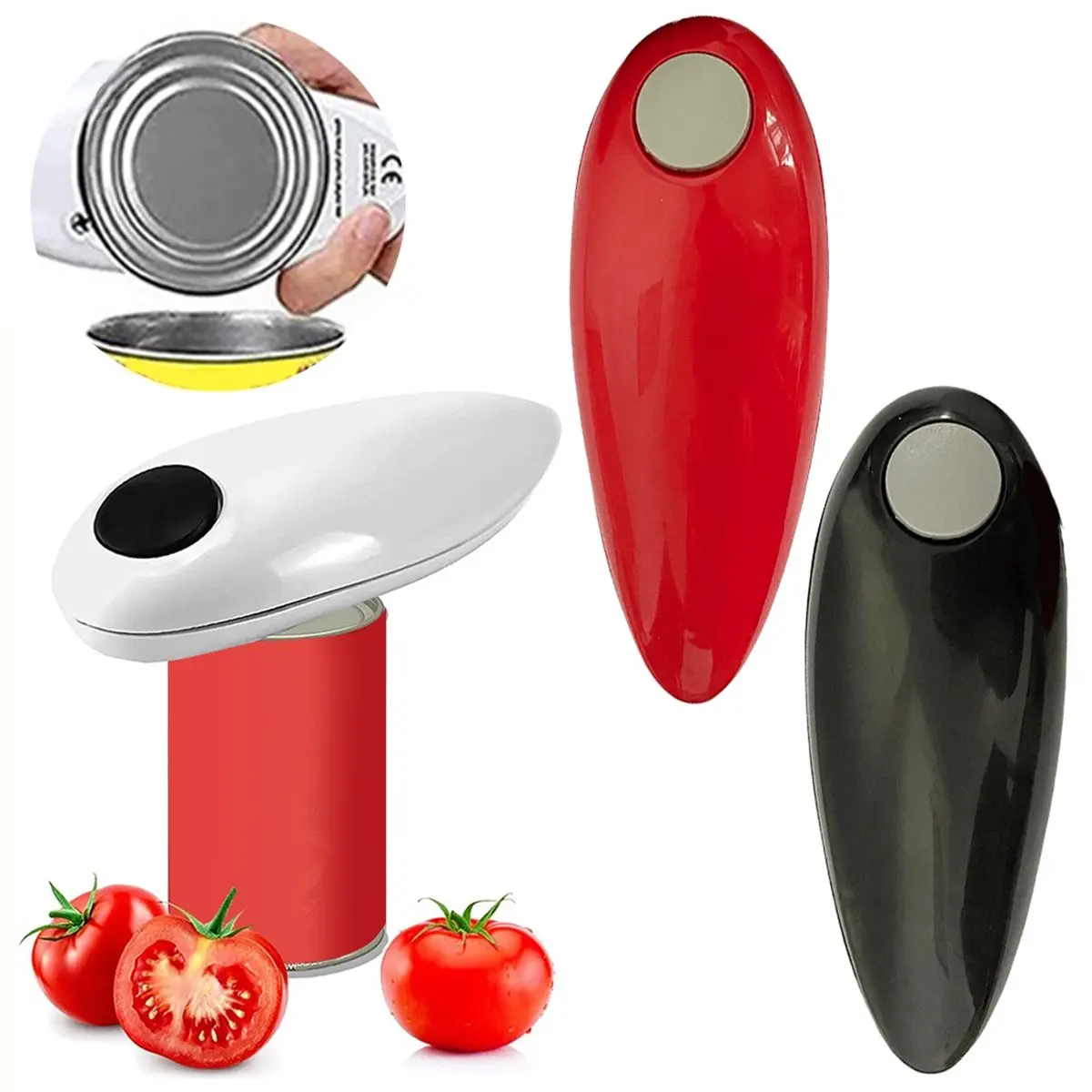 (PQWN) Electric Can Opener Battery Operated Tin Opener One Touch Smooth Edges Cans Opener for All Kinds of Jars Red