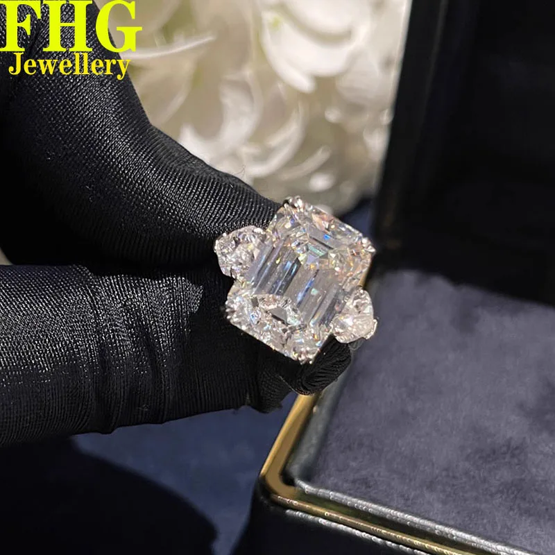 

6 7 8 9 10 Carat Au375 9K White Gold Ring Emerald shape moissanite Diamonds Women Wedding Party Engagement Ring Classic Trendy