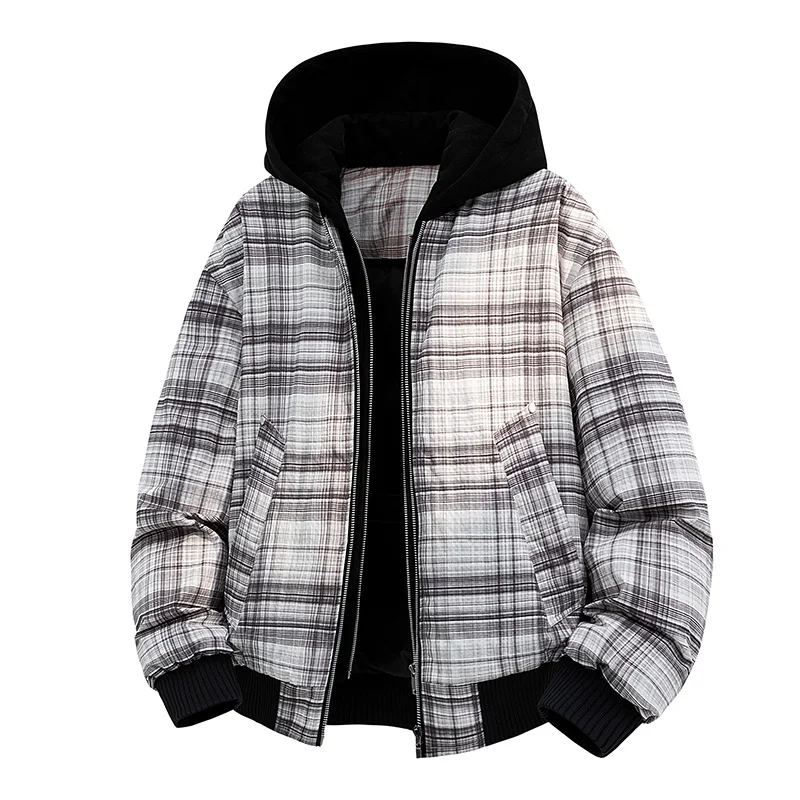 

Fashion Men's Warm Plaid Hooded 90% White Duck Down Jackets Oversized M-8XL 2025 Winter Youth Streetwear Checker Top Puffer Coat