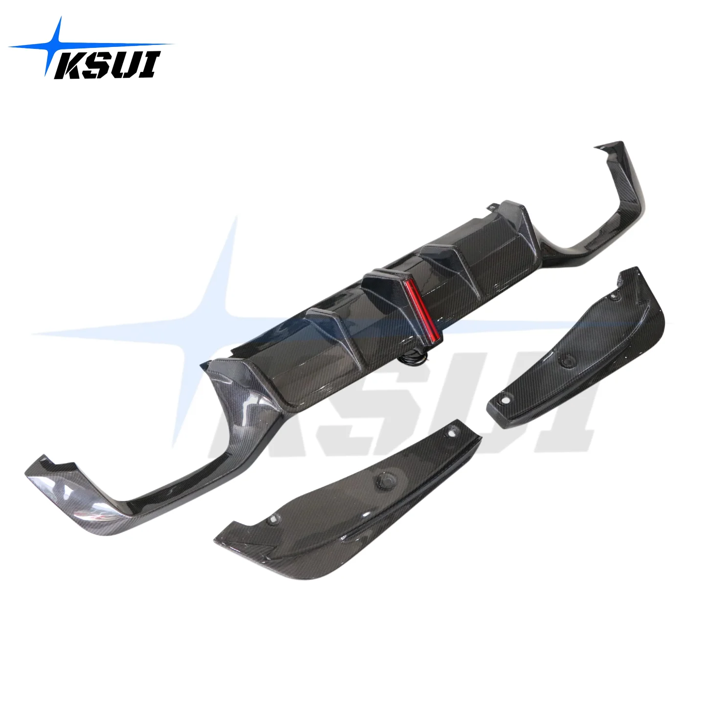 KSUI X4 G02 Carbon Fiber Polished Rear Diffuser with LED for BMW X3 G01/X4 G02-Includes Lip & Body Kit