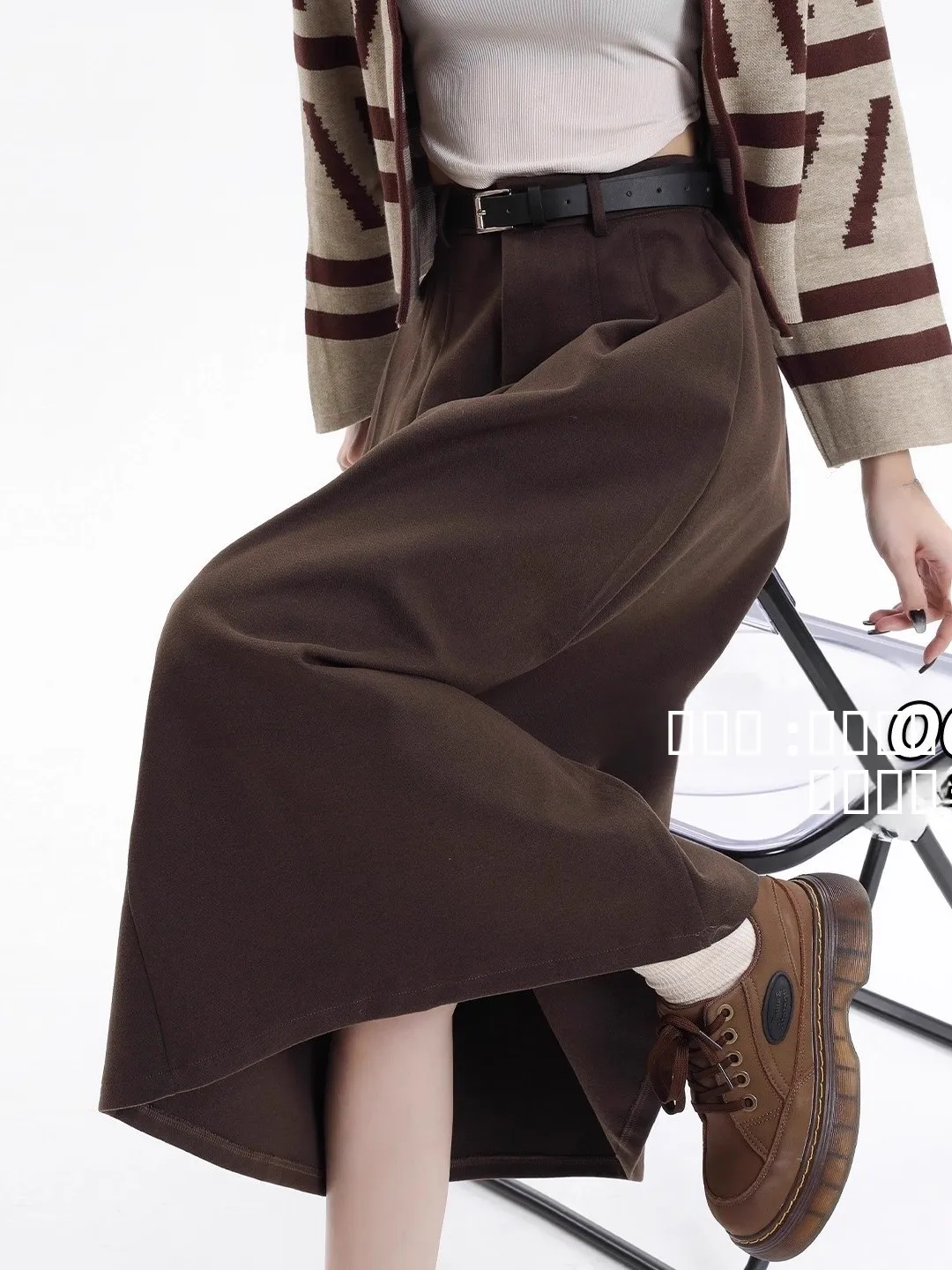 

Флисовая шерстяная юбка-миди А-силуэта для женщин, осенне-зимняя новинка, с высокой талией, фасон «зонтик», для повседневной носки