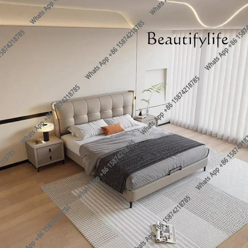 Q63 Fancy Lazy Heavy Duty Lights Bed Queen Size Luxury Led 180x200 Multifunctional Bed Frames Headboard Double